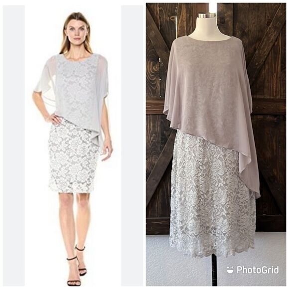 RONNI NICOLE SILVER CAPE FLORAL PATTERN DRESS Sz-  14 - Picture 1 of 15